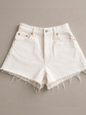 Pull&Bear White High Rise Denim Shorts Frayed Raw Hem